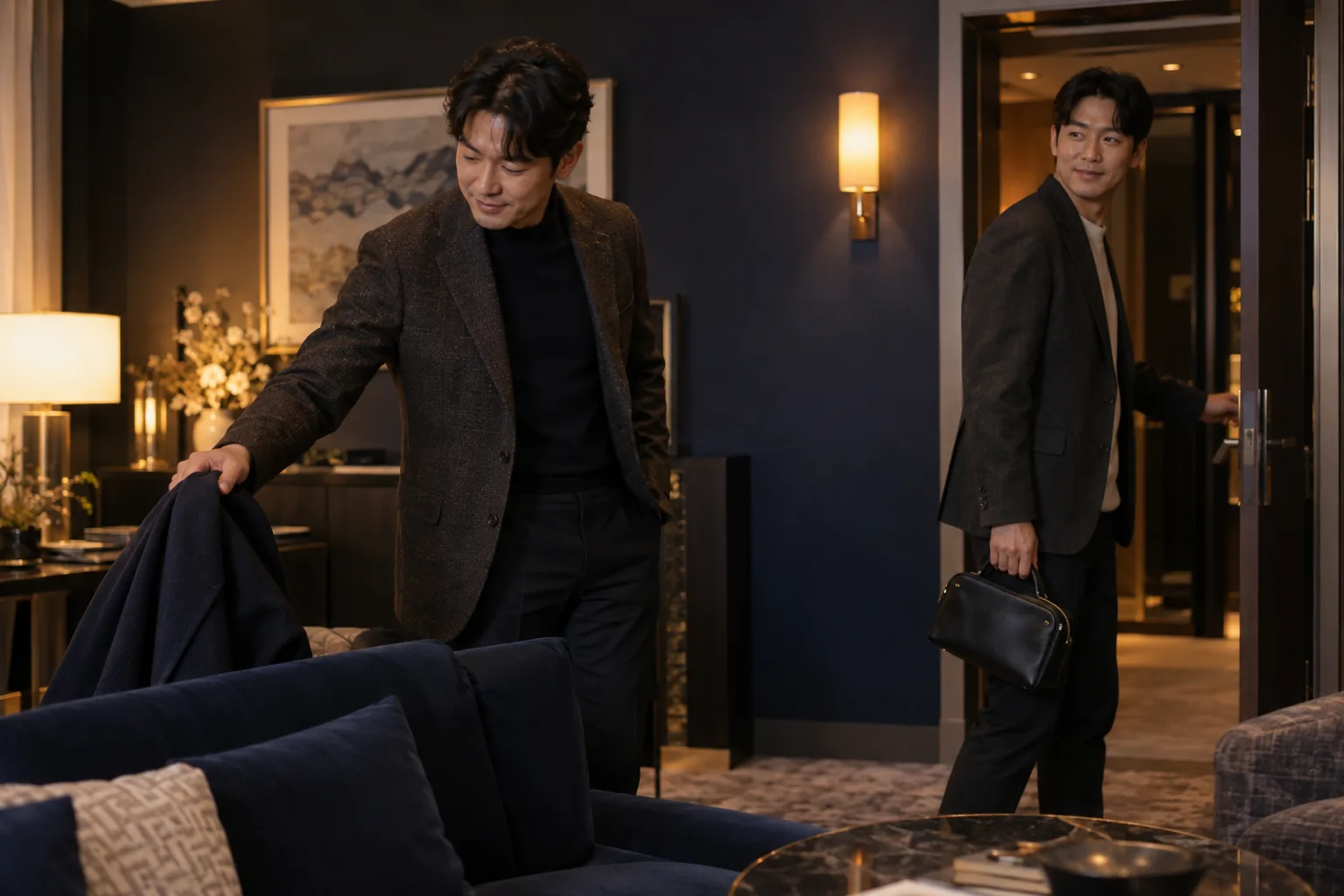 모임을 마치고 외투와 가방을 챙기는 성인 친구들